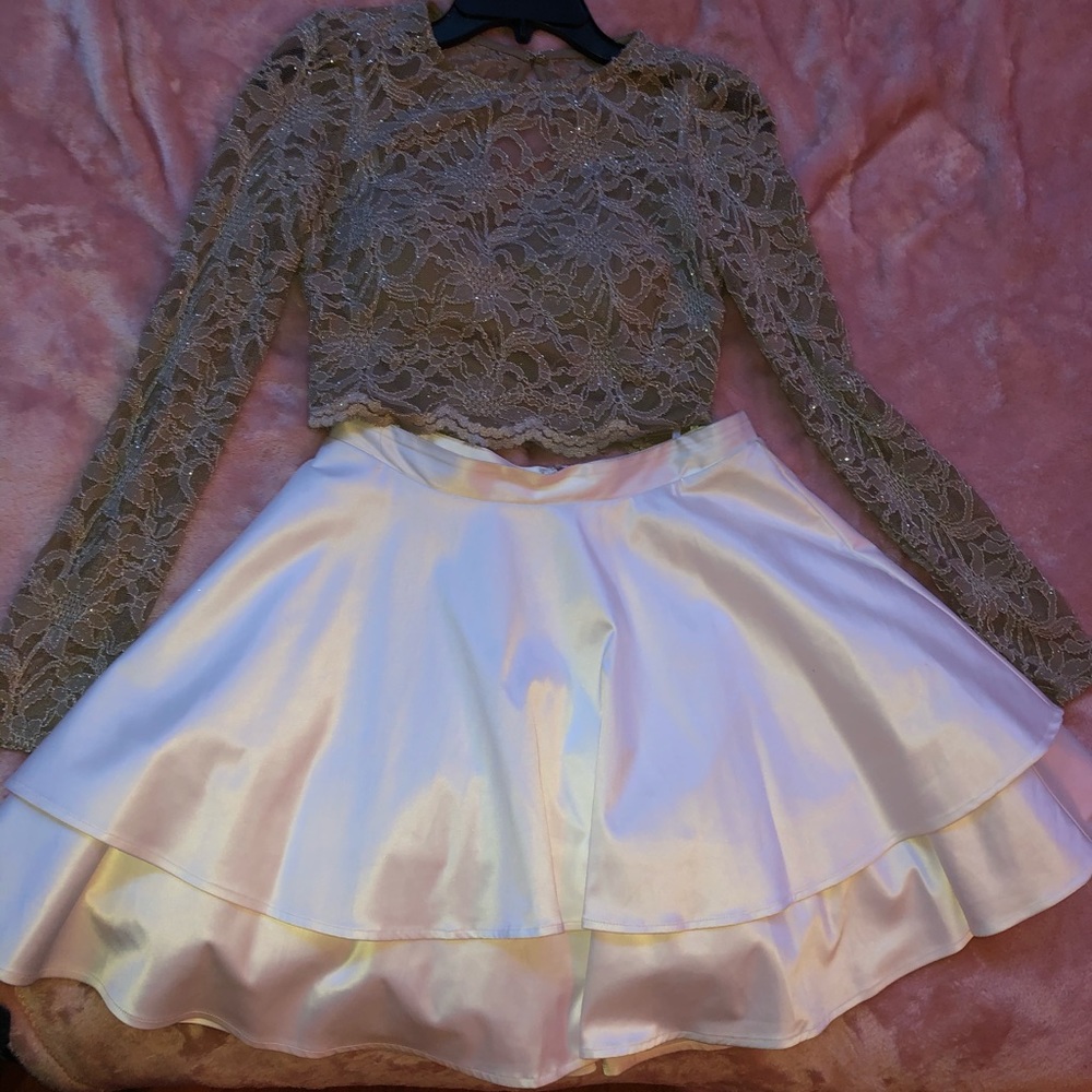 long sleeve 2 piece formal dress